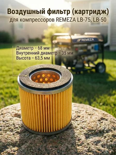 Воздушный фильтр (картридж) для компрессоров REMEZA LB-75, LB-50 диаметр 68 мм (внутр. 35 мм ) (аналог 21177010)