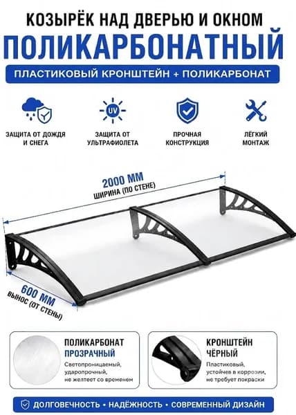 Козырек над крыльцом 2м / Навес для дверей / Каркас без покрытия