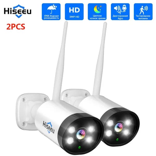 Hiseeu 3MP WIFI-камера для улицы, 1536P Пластиковая IP-камера, Двусторонняя аудиосвязь, цветное ночное видение, P2P,для беспроводной системы видеонаблюдения Hiseeu