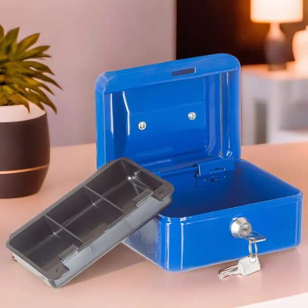 Ящик / сейф для денег SAFEBURG Keeper-15 Blue Gloss, металлический кэшбокс, тайник, шкатулка с ключами