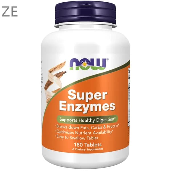 Cуперферменты, NOW Super Enzymes 180 Tablets, для здоровья пищеварения, Расщепляют белки, жиры и углеводы, уменьшают симпто