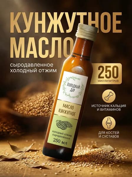 Кунжутное масло холодного отжима, сыродавленное Extra virgin Холодный Дар, 250 мл стекло