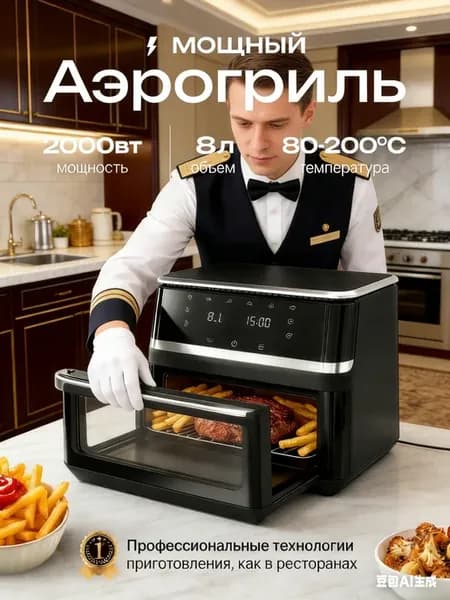 Аэрогриль, 8 л, черный, DK-2500
