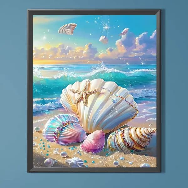 Набор для алмазной вышивки: маки, морские пляжи, ракушки, маяки 40 50 см