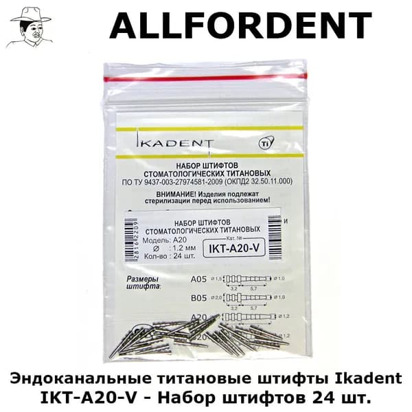 Ikadent - IKT-A20-V - Эндоканальные титановые штифты - Набор 24 шт.