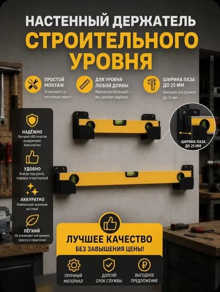 Крепление на стену для строительного уровня. Держатель настенный строительного уровня