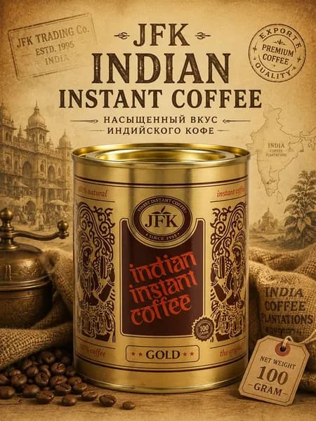 Кофе растворимый JFK Indian Instant Coffee Gold 100 г