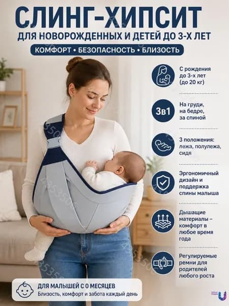 Слинг для переноски новорожденных Кенгуру переноска для детей до 3-х лет Эргорюкзак Хипсит