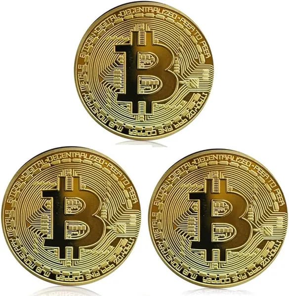 Набор из 3 позолоченных монет-биткоинов, памятный сувенирный подарок