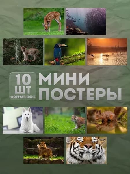 Мини постеры (набор) «Животные» 10 шт