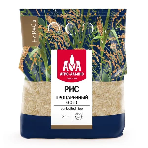 Рис пропаренный Gold Агро-Альянс HoReCa 3 кг