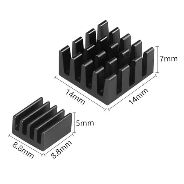 Комплект черных алюминиевых радиаторов для Raspberry PI, 14x14x7 мм, 9x9x5 мм