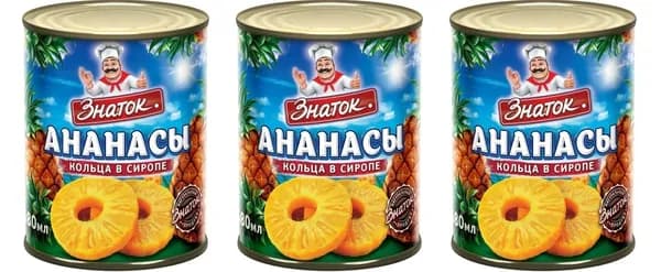 Знаток Ананасы кольцами, 565 гр, 3 штуки