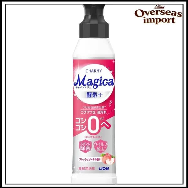 LION Средство для мытья посуды Charmy Magica Enzyme+ аромат персика, 220 мл бутылка с дозатором