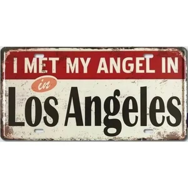 Табличка "I Met My Angel in Los Angeles", ретро стиль, металл, декор для туриста Лос-Анджелеса, 15х30 см.