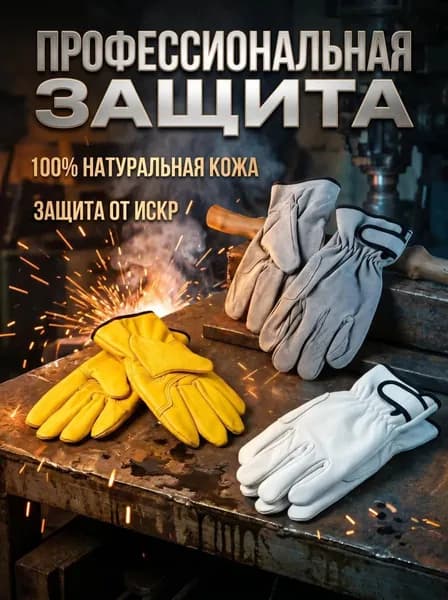 Износостойкие противоскользящие термостойкие кожаные перчатки для сварочных и строительных работ, Серые