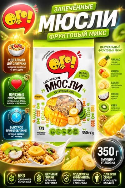 Мюсли запечённые Ого! Фруктовый микс, 350 г