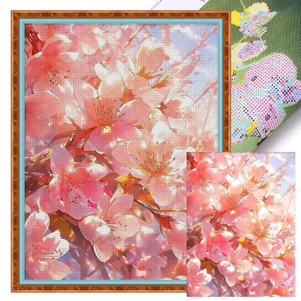 Крестиковый набор Peach Blossom Цветение персика на хлопковой канве 9CT, 41 цвет, размер 65 85 см