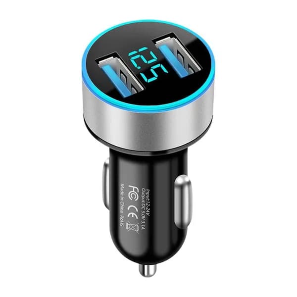 Автомобильный зарядчик с LED - подсветкой, 3.1A быстрый заряд, двойные USB - порты, подходит для разных моделей