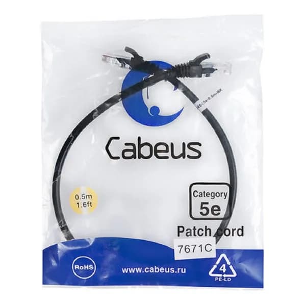 Cabeus PC - UTP - RJ45 - Cat.5e - 0.5m - BK Патч - корд , черный