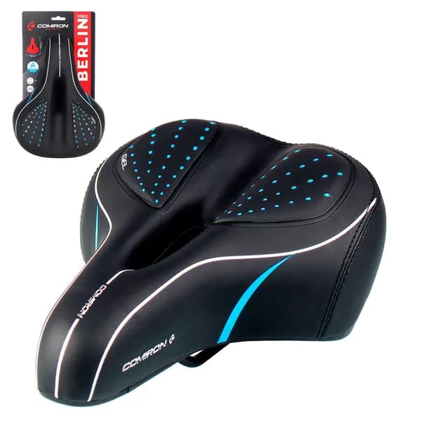 Седло велосипедное гелевое комфортное COMIRON BERLIN FITNESS C014 270X195,, Чёрный Синий