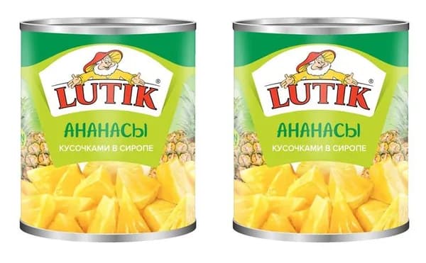 Lutik Ананасы кусочками в сиропе, 580 мл, 2 шт