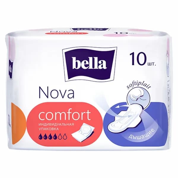 Bella Прокладки женские с крылышками дышащие 4 капли Nova Komfort soft 10шт