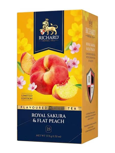 Чай зеленый в сашетах Richard, с ароматом сакуры и персика, Royal Sakura & Flat Peach, 25 шт