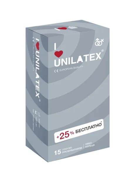 Презервативы UNILATEX Ribbed, 12 шт. + 3 шт. в подарок.