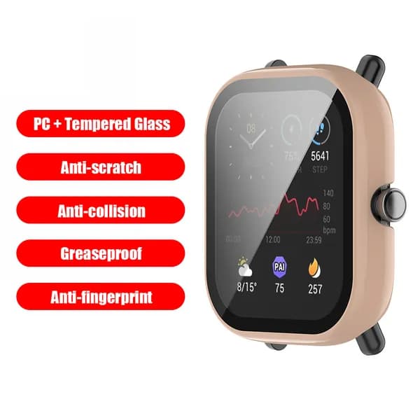 Чехол-накладка и защитное стекло для смарт-часов Amazfit GTS 2 Mini розовый