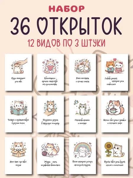 Мини открытки с мотивационными надписями набор с котиками