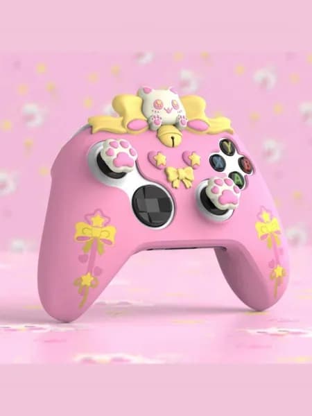 PlayVital Силиконовый Чехол для Геймпада Xbox Series X S, Sweetheart Kitty, Противоскользящий, с 6 Колпачками и Наклейками, Розовый
