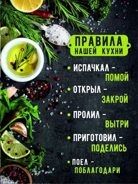 Плакат Постер правила кухни дома