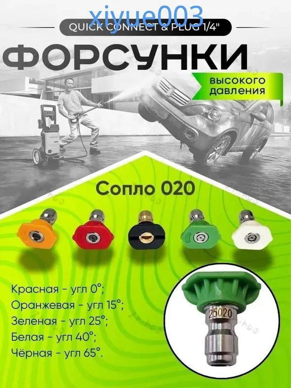Набор форсунок для мойки высокого давления, 5 шт. 0 , 15 , 25 , 40 , 65 Быстросъем 1/4" Универсальные для Karcher, Huter, Bosch, Patrio