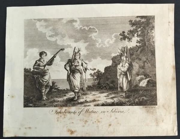 Антикварная гравюра. Вотяки в Сибири. Томас Бэнкс 1789 год.