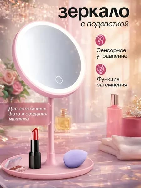Зеркало с подсветкой настольное для макияжа косметическое