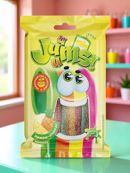 Мармелад Juuums ремешок кислый вкус Ананас-Лимон 70г