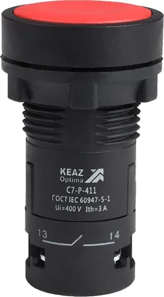 Кнопка управления КЭАЗ OptiSignal Compact D22 C7-P-411, красная 1НО+1НЗ XB7NA45 IP40, 362045 / кнопочный пост