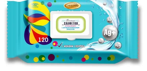 Вестар Влажные салфетки Антибактериальные, с клапаном, 120 шт