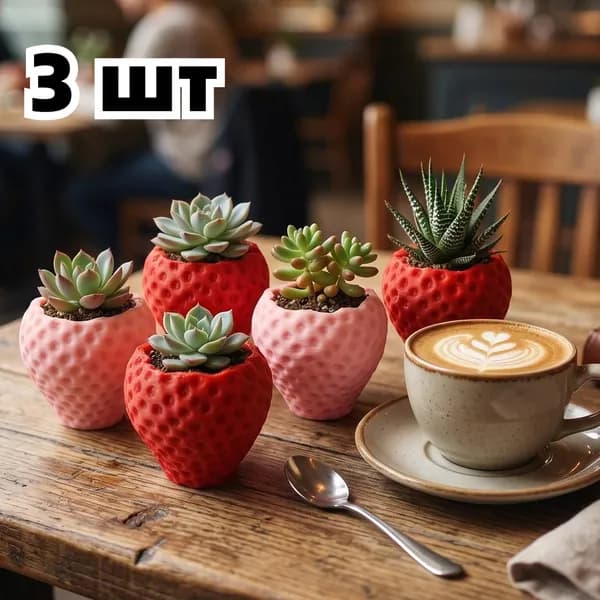 Вазон 7 см, 3 шт, цвет красный