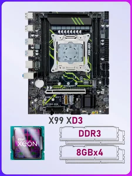 Atermiter X99-XD3 + процессор E5-2666 v3 10 ядер 20 потоков + оперативная память DDR3 32Gb готовый комплект, LGA 2011-3, DDR3, Материнская плата