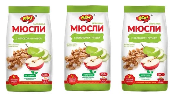 Ого! Мюсли запеченные с яблоком и грушей, 500г, 3шт