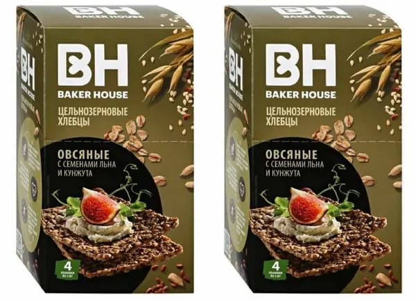 Baker House Хлебцы овсяные с семенами льна, подсолнечника, Скандинавские, 180 г, 2 уп