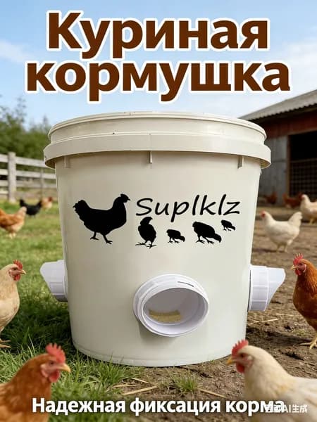 Кормушка бункерная для кур и индеек белая автоматическая подача корма для домашней птицы