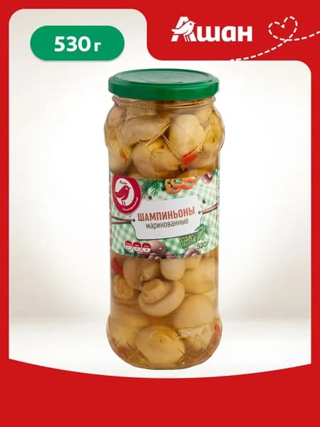 Шампиньоны АШАН Красная птица маринованные, 530 г