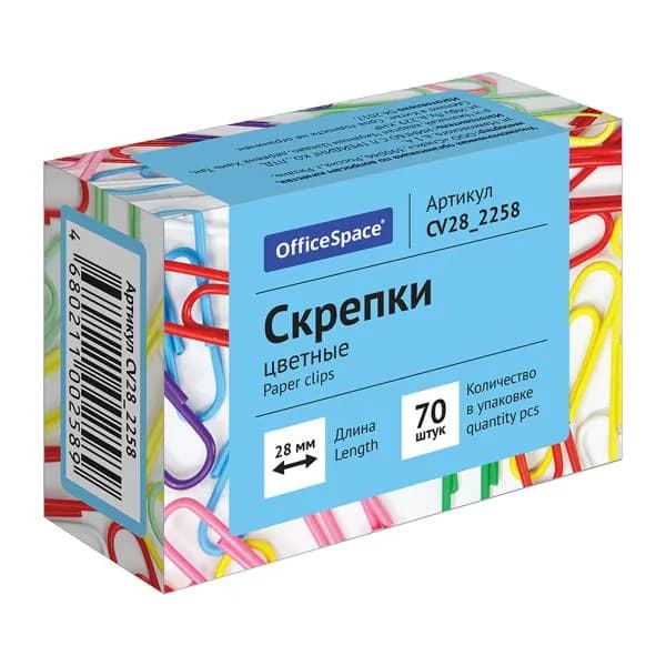 Скрепки Рельеф-центр Office Space цветные 28мм 70шт
