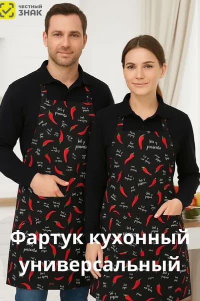 Фартук кухонный  1шт, Черный с перцами чили Красивый цвет K454