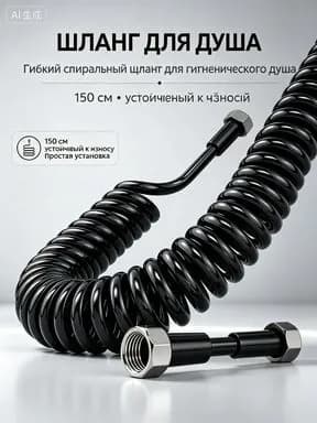 Спиральный шланг для гигиенического душа длиной 150 см, гибкая чёрная трубка с защитой от протечек для санузла дома