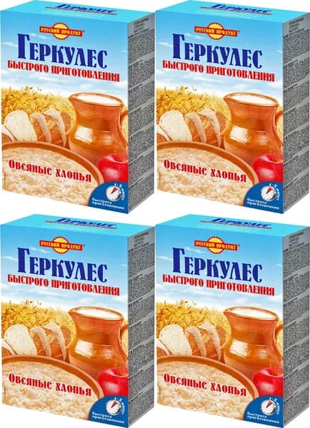 Хлопья Русский Продукт Геркулес овсяные быстрого приготовления, комплект: 4 упаковки по 420 г