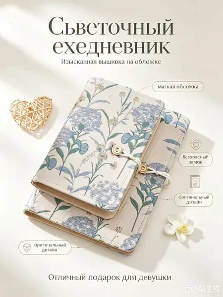 Текстильный переплет для блокнота с вышитыми гортензиями, съемная обложка на кнопке, плотная трехслойная основа,Оболочка A5